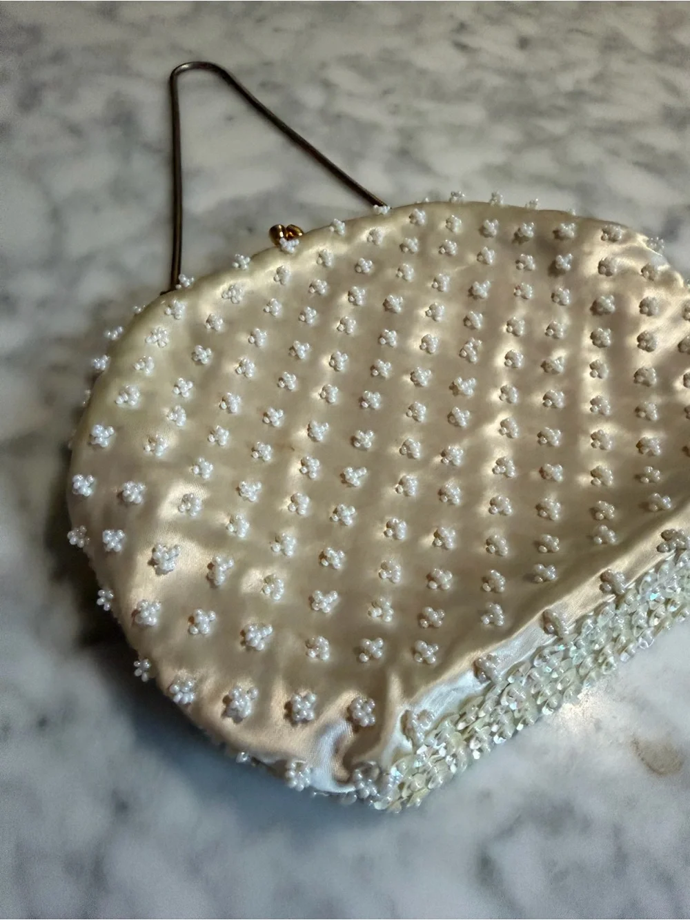 Small Vintage White Beaded Evening Clutch Handbag Purse Classic Bridal Heirloom